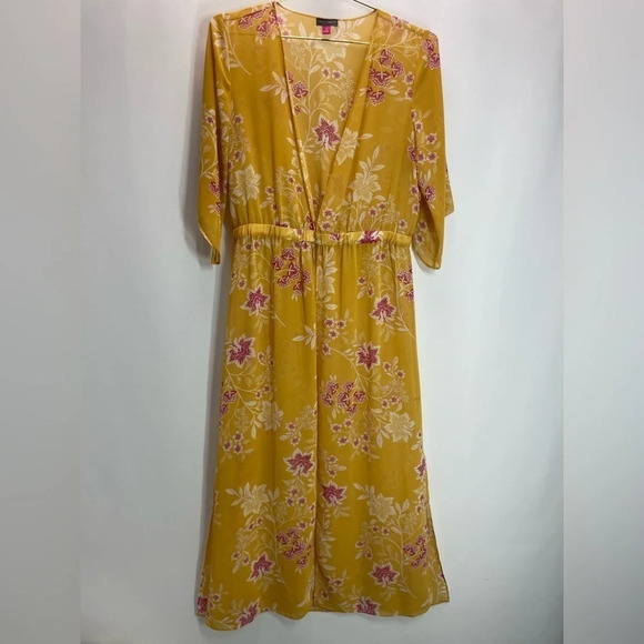 Vince Camuto Coastal Grandma Floral Getaway Chiffon Duster in Amber Sun - Picture 2 of 7